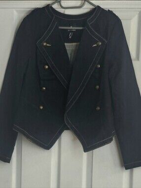 Love & Legend  Military-Style Dark Blue Denim Blazer with Brass Buttons